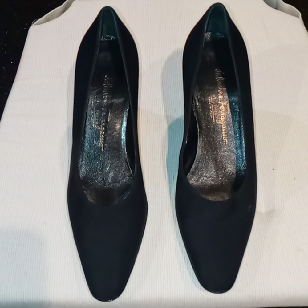 Salvatore Ferragamo Classic Black Satin Pu…